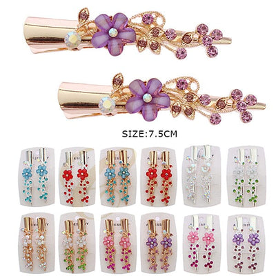 Rhinestone Flower Hair Clip Pin 2PC Set 0253R6 (12 units)