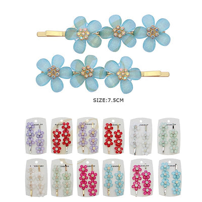 Rhinestone Flower Hair Clip Pin 2PC Set 0255R6 (12 units)