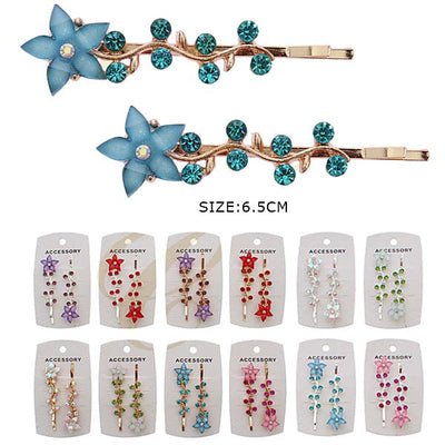 Rhinestone Flower Hair Clip Pin 2PC Set 1041R6 (12 units)