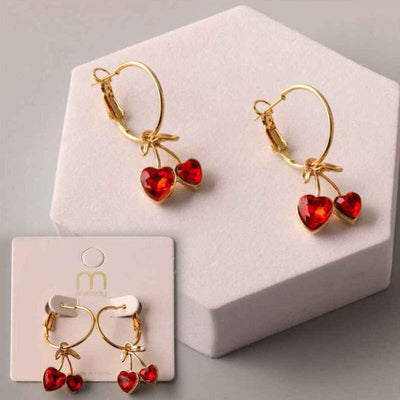 Rhinestone Heart Cherry Hoop Earring 39101 (12 units)