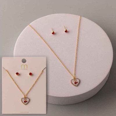 Rhinestone Heart Cherry Necklace Set 9487 (12 units)