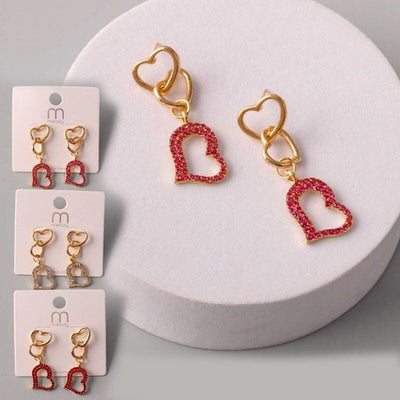 Rhinestone Heart Link Drop Earring 37442 (12 units)