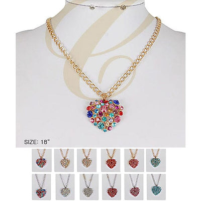 Rhinestone Heart Necklace 0121R6 (12 units)