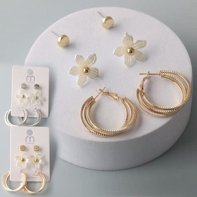 Ribbed Layered Hoop Flower Earring Set 39063 (12 units)