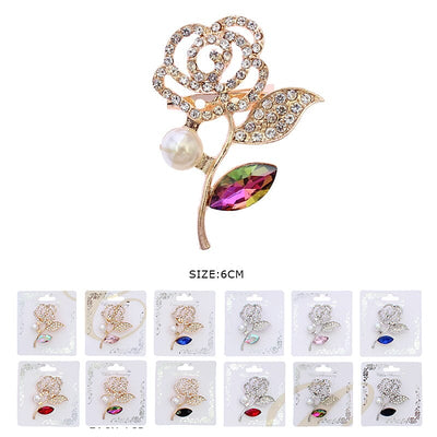 Rose Rhinestone Brooch 0141R6 (12 units)