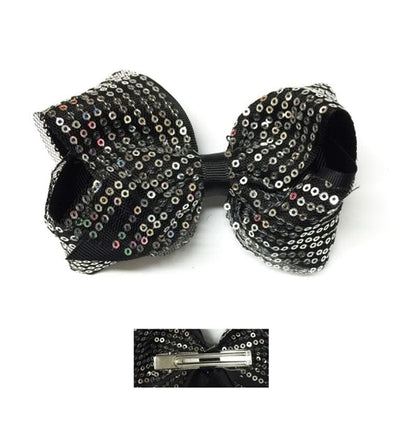 Sequin Hair Bow Black Silver Color (12 unit)