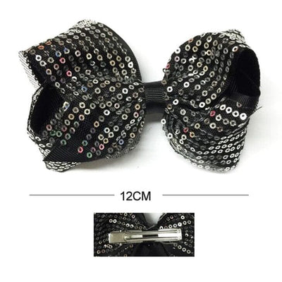 Sequin Hair Bow Black Silver Color (12 unit)