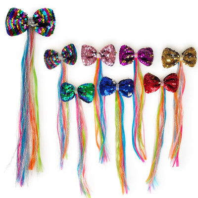 Sequin Hair Bow Faux Hair Extensions 26385D (12 units)