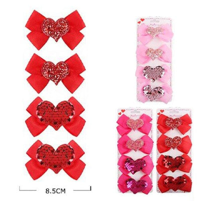 Sequin Heart Pink Tone 4PC Hair Bow 6016 (12 units)