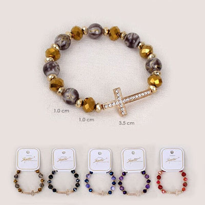 Side Cross Marble Like Bead Stretch Bracelets 5667 (12 units)