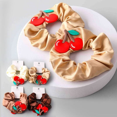 Silicone Cherry Satin Scrunchies 10653 (12 units)