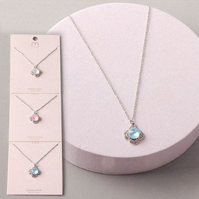 Stainless Steel Opal Clover Charm Necklace 8437 (12 units)