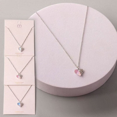 Stainless Steel Opal Rhinestone Heart Necklace 8435 (12 units)