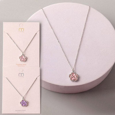 Stainless Steel Rhinestone Paint Rose Necklace 8475 (12 units)