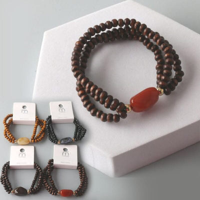 Stone Wood Beaded Layer Bracelets 18309 (12 units)