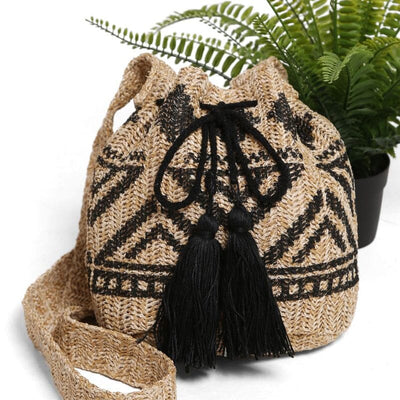 Tribal Straw Crossbody Bucket Bag 211-1 (1 unit)