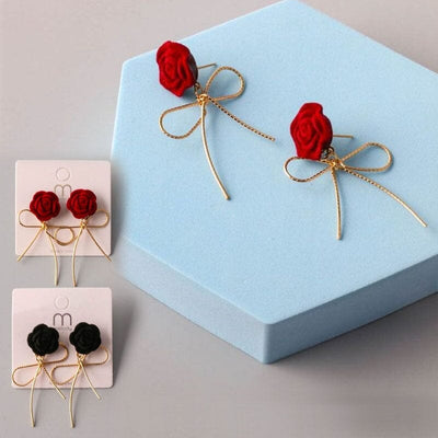 Velvet Rose Tied Bow Drop Earrings 37501 (12 units)