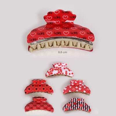 White Red And Black Tone Valentines Day Jaw Hair Clip 2495 (12 units)