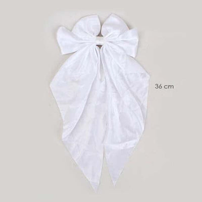 White Satin Hair Bow With Tail 8449 (12 units)