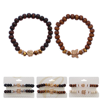 Wood Beads 2PC Bracelet 1722R3 (12 units)