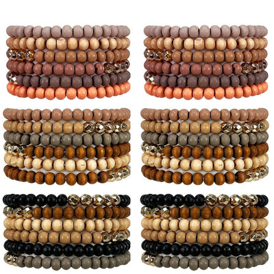 6 Line Wood Beads Bracelet (6 units)