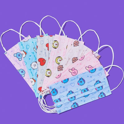 BT21 Disposable Protective Face Masks With Reusable Pouches - Pastel Colors (14 units)
