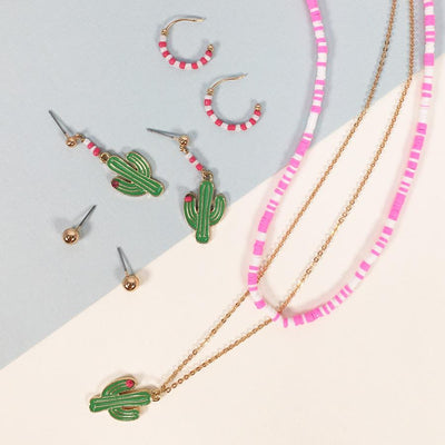 Cactus Shape Necklaces & Earrings Set (1 unit)