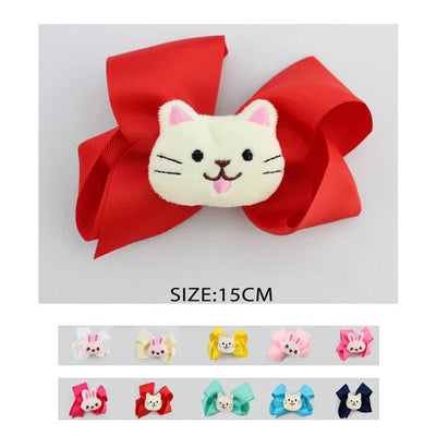 Colorful Bow With Kitty & Bunny Hair Pin 1010A (12 units)