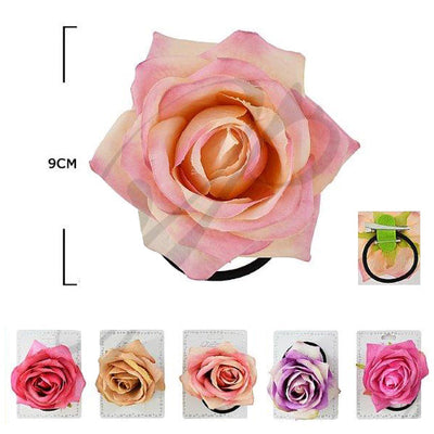 Colorful Rose Shape Hair Tie With Pin 10010DK ( 12 units)