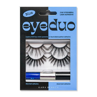 Eye Duo 2PR 3D Faux Mink Eyelashes & Dual Sided Eyeliner Adhesive Set - Blue (1 unit)