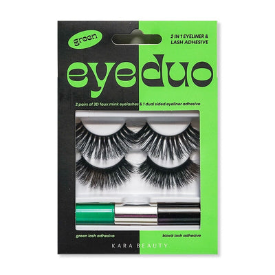 Eye Duo 2PR 3D Faux Mink Eyelashes & Dual Sided Eyeliner Adhesive Set - Green (1 unit)