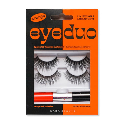 Eye Duo 2PR 3D Faux Mink Eyelashes & Dual Sided Eyeliner Adhesive Set - Orange (1 unit)
