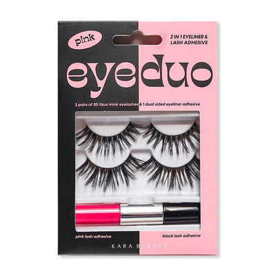 Eye Duo 2PR 3D Faux Mink Eyelashes & Dual Sided Eyeliner Adhesive Set - Pink (1 unit)