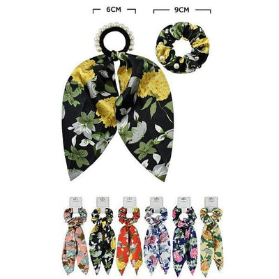 Flower Printed Fabric 2PC Hair Tie 50209M (12 units)