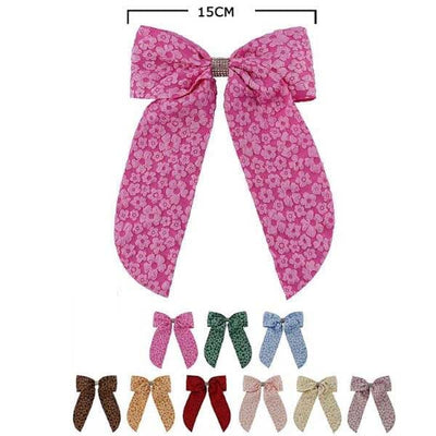 Flower Printed Hair Bows With Tail 28234D (12 units)