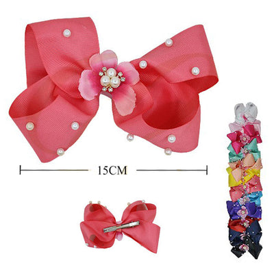 Flower With Pearl hair Bow 0525R12 ( 12 units)