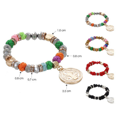 Glass Bead With St Benito Coin Bracelet 2306 (12 units)