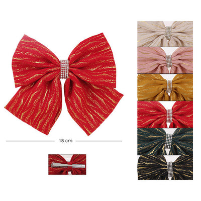 Gold Line Winter Tone Fabric Hair Bow 7593 (12 units)