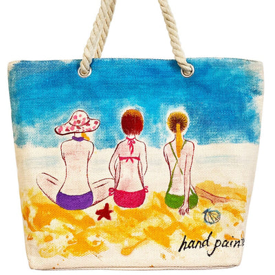Hand Painted Beach Print Tote Handbag - Girls (1 unit)