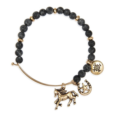 Horse Charm With Natural Stone Wire Bracelet - BK Gold (1 unit)