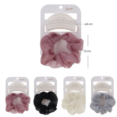 Jaw Hair Clip And Shiny Hair Tie Set 3334 (12 units)