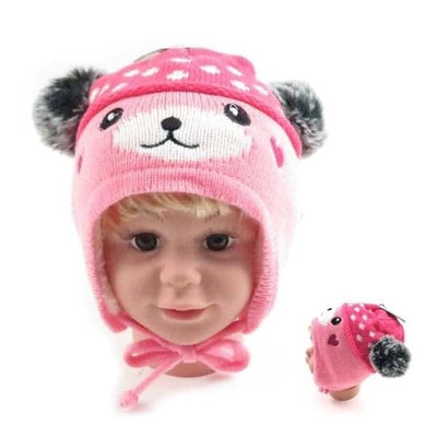 Kid's Winter Animal Double Layer Beanie Hat With Pom Pom 823 (12 units)