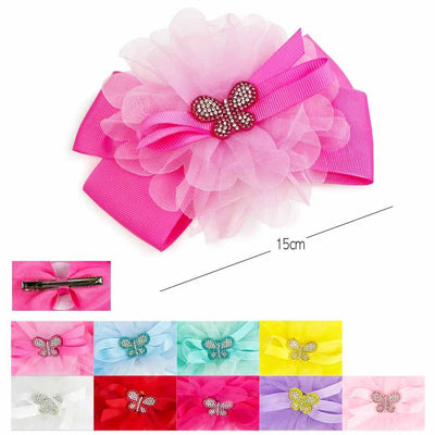 Mesh And Rhinestone Butterfly Layered Hair Bow 2159 (12 units)