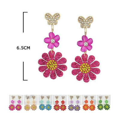 Rhinestone Butterfly/Flower Drop Earrings 1089M (12 units)